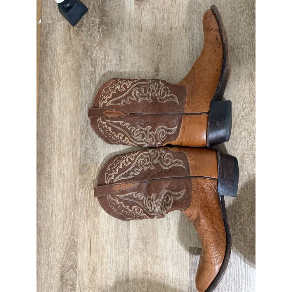 Luchesse 2000 Mens Western Cowboy Boots Brown Leather Embroidered US Size 10D
